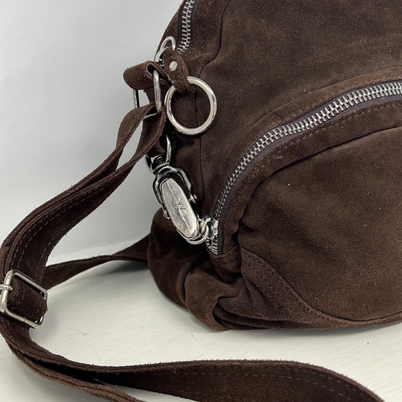 Sissi Rossi Brown Suede Large Zippered Crossbody Bag - Picture 2 of 11